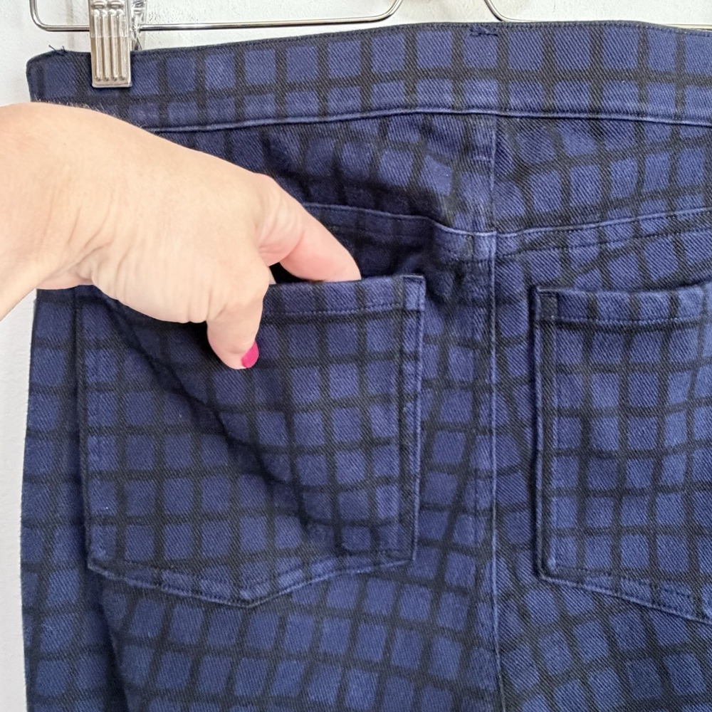 Spanx Jeanish Ankle Leggings L Black Blue Plaid Print Skinny Pull On Casual Pant - Picture 7 of 9